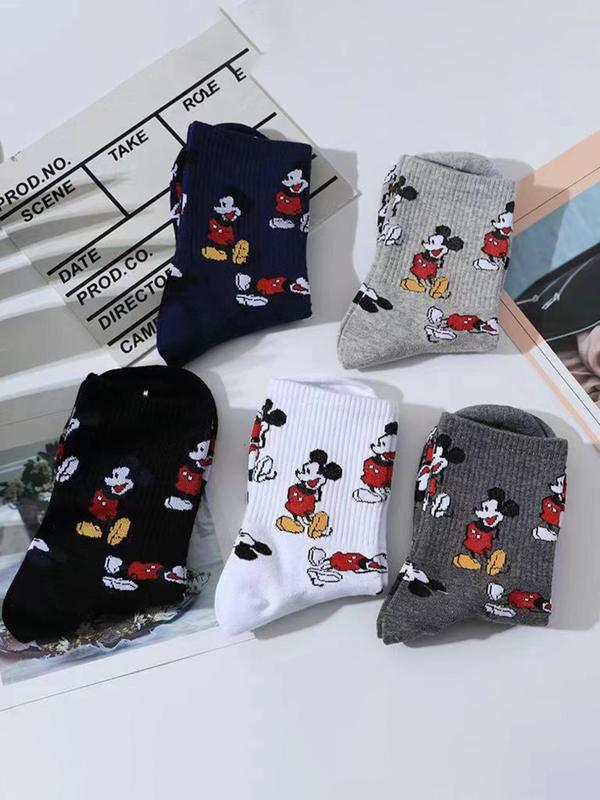 Women's Cartoon Print Crew Socks, Casual Comfortable Breathable Socks for Daily Wear, Women's Socks for All Seasons