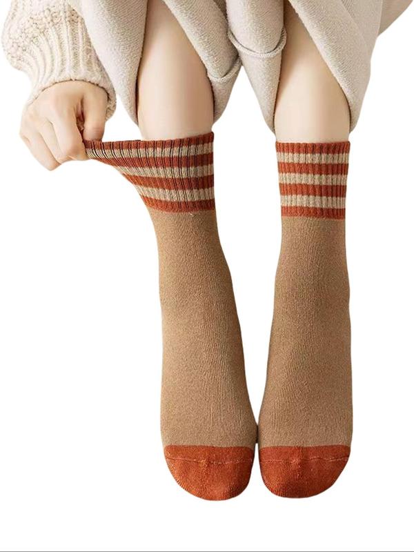 Women's Striped Print Crew Socks, Casual Soft Comfy Breathable Mid-calf Socks for Fall & Winter, Women's Socks for Daily Wear