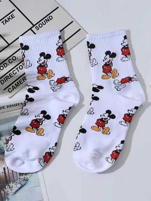 Women's Cartoon Print Crew Socks, Casual Comfortable Breathable Socks for Daily Wear, Women's Socks for All Seasons