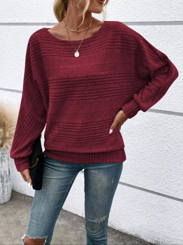 Women's Plain Batwing Sleeve Sweater, Casual Long Sleeve Jumper for Daily Outdoor Wear, Ladies Knitwear for Fall & Winter