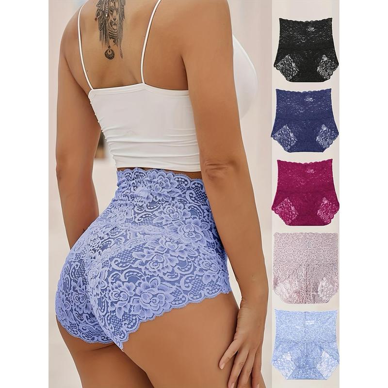 5pcs Delicate Floral Lace Briefs - Ultra Comfy, Breathable, Stretchy, Soft, and Seamless Intimates Panties for Women - Perfect Lingerie and Underwear for Everyday Wear