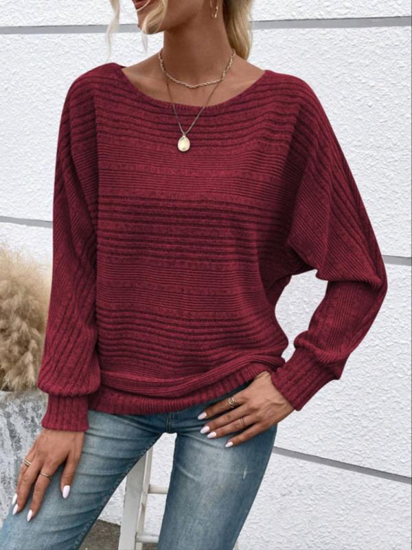 Women's Plain Batwing Sleeve Sweater, Casual Long Sleeve Jumper for Daily Outdoor Wear, Ladies Knitwear for Fall & Winter