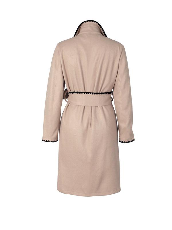 Women's Contrast Binding Belted Lapel Coat, Casual Long Sleeve Outerwear for Fall & Winter, Ladies Clothes for Daily Wear