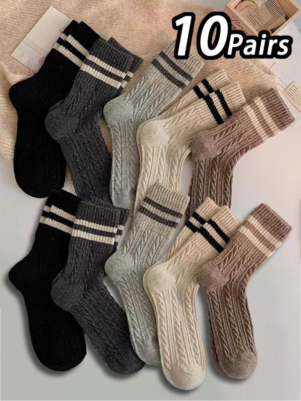 Women's Striped Print Crew Socks, Casual Comfy Breathable Mid-calf Socks for Daily Wear, Women's Socks for All Seasons