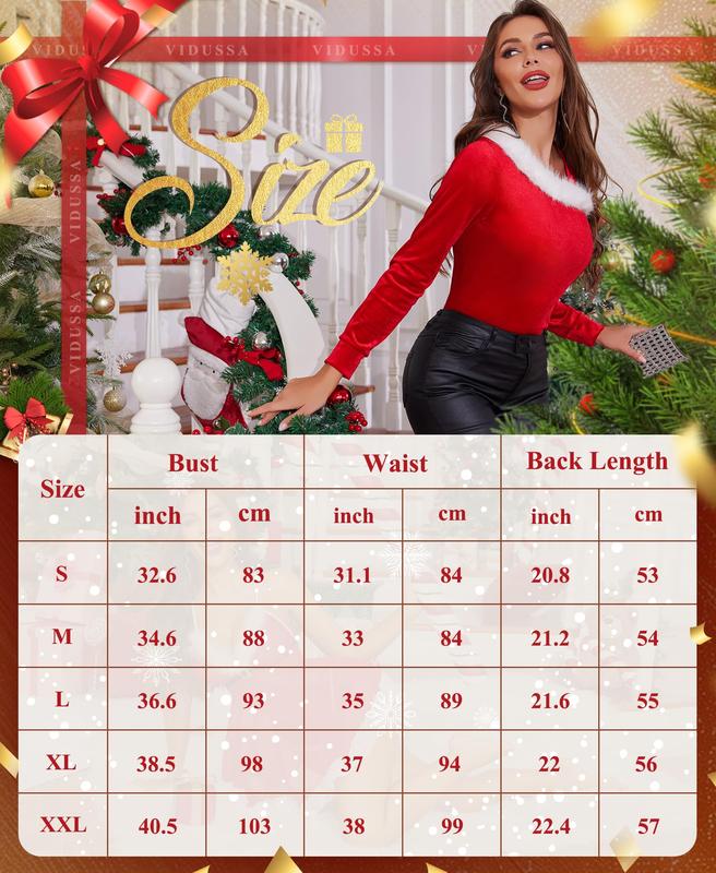 VIDUSSA Christmas Cold Shoulder Tops - Womens Santa Velvet Long Sleeve Off The Shoulder Fur Trim Sweater Tops Shirts Womenswear Blouse