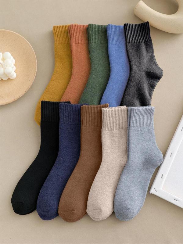 Women's 10 Pairs Minimalism Solid Crew Socks, Basic Simple Comfort Warm Mid-calf Socks For Fall & Winter, Women's Socks for Daily Wear, Women's Gift Set