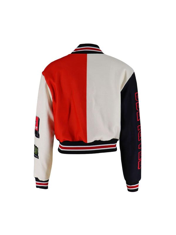 Women's Colorblock Letter & Striped Print Button Front Varsity Jacket, Casual Mock Neck Long Sleeve Outerwear, Going Out Tops, Lady Fall Clothes Sports Jacket