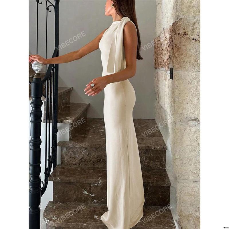 Elegant long solid color one shoulder fishtail dress