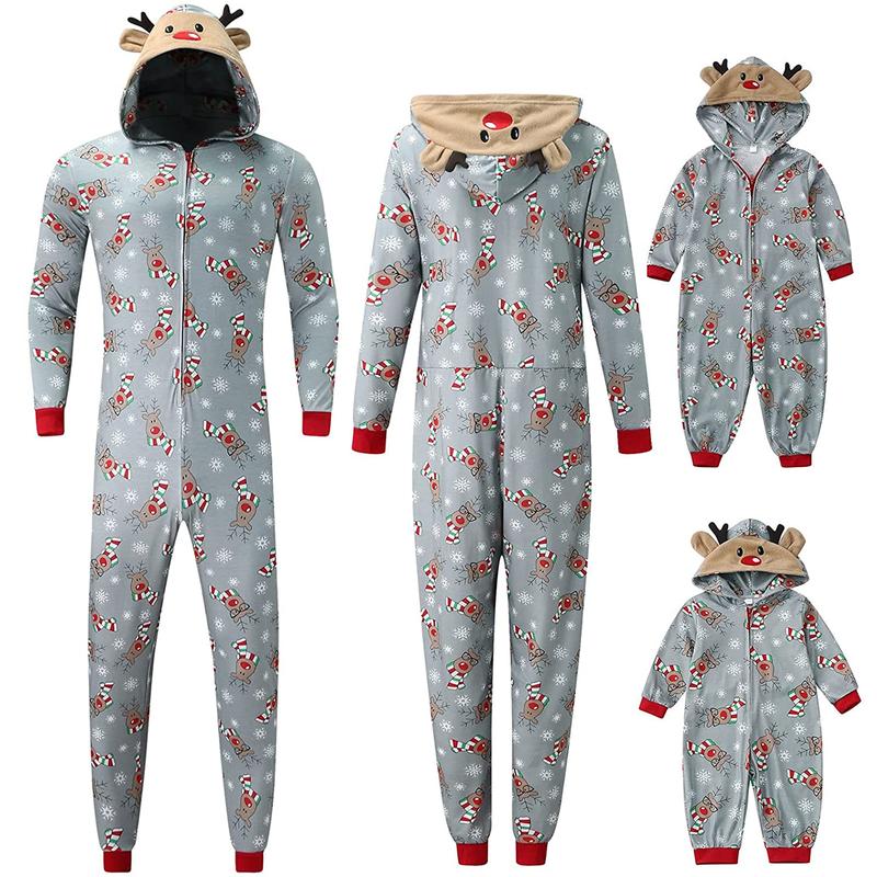 Christmas Onesies for Family Elk Antler Hooded Onesie Pajamas Long Sleeve Comfy Loungewear