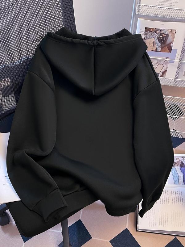 Women's Solid Color Drawstring Pocket Hoodie, Casual Long Sleeve Hooded Sweatshirt for Fall & Winter, Women's Clothes for Daily Wear