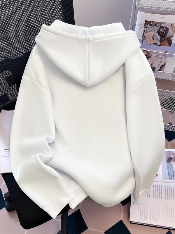 Women's Solid Color Drawstring Pocket Hoodie, Casual Long Sleeve Hooded Sweatshirt for Fall & Winter, Women's Clothes for Daily Wear