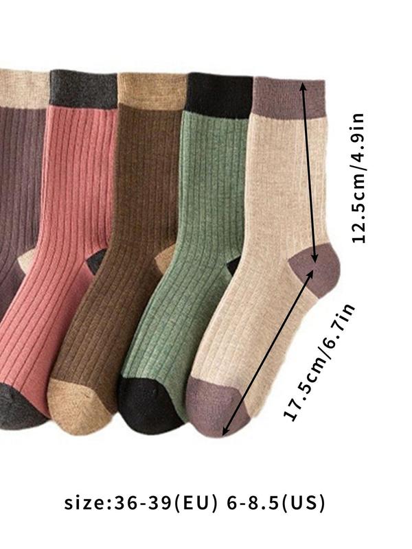 Women's Colorblock Mid-calf Socks, Casual Comfy Breathable Socks for Daily Wear, Women's Socks for All Seasons