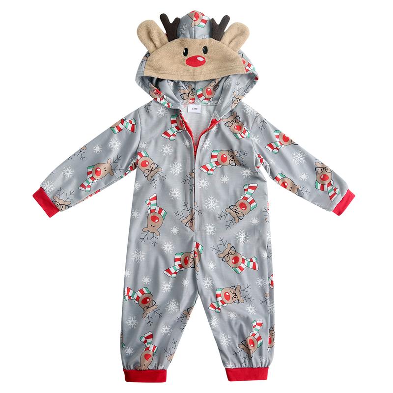 Christmas Onesies for Family Elk Antler Hooded Onesie Pajamas Long Sleeve Comfy Loungewear