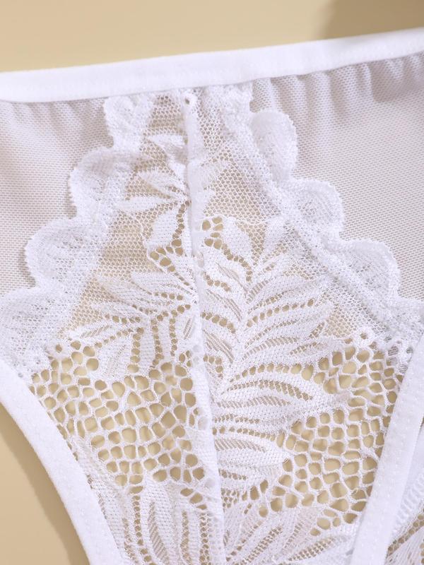 Women's Plain Floral Lace Scallop Trim Thong, Soft Comfy Breathable Panty for Daily Wear, Ladies Underwear for All Seasons