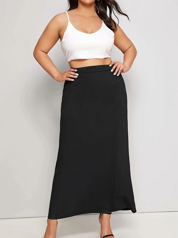  Solid Zipper High Waist Skirt, Elegant Fashion Casual Long Skirt for Daily Outdoor Wear, Women Clothing for All Seasons