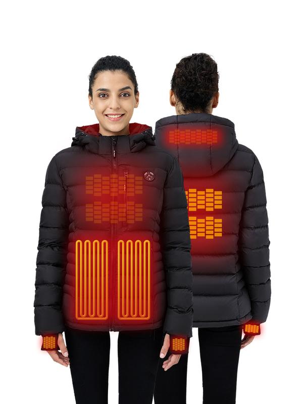 iHood Women's Heated Puffer Jacket With 12V Battery Pack, Insulated Hooded Hand-Heating Electric Heating Jacket