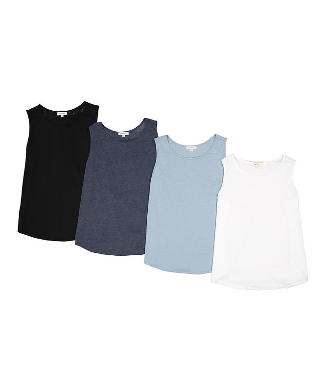 Urban Diction Scoop Neck Tank Tops Packs- Set of Four, Multi Colors Basic Soft Comfort Sleeveless Tops Casual Womenswear Colorful Cotton