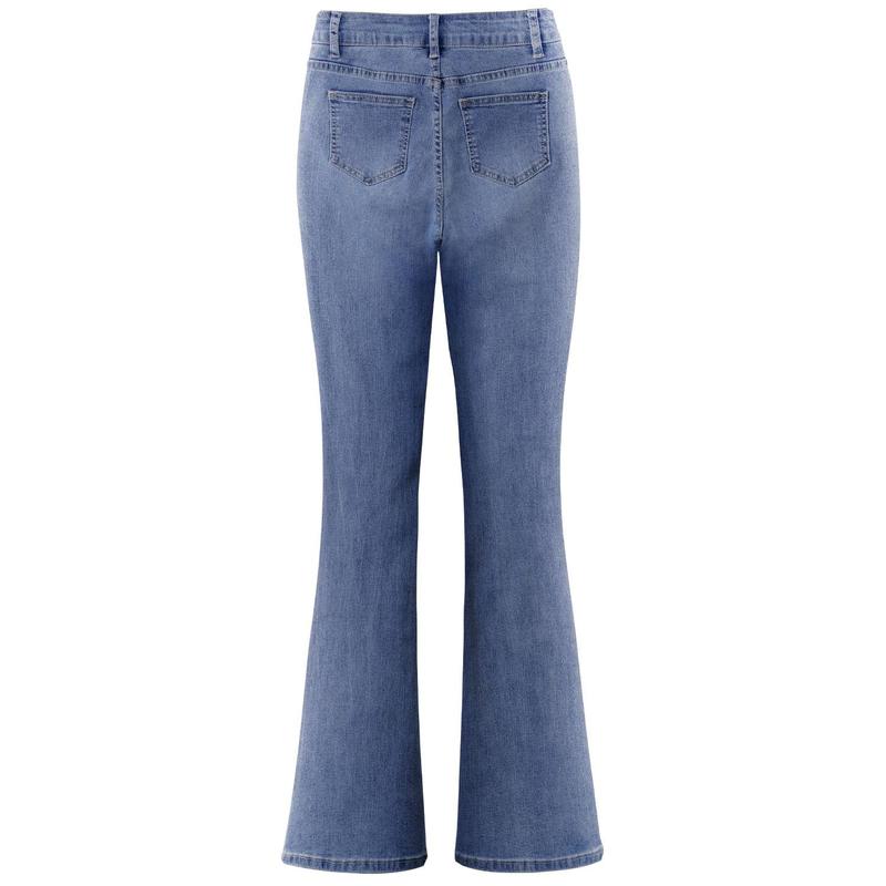 High Waist Plus Size Jeans, Women's Solid Stretchy Jeans with Pocket and Button Fly flare  jeans