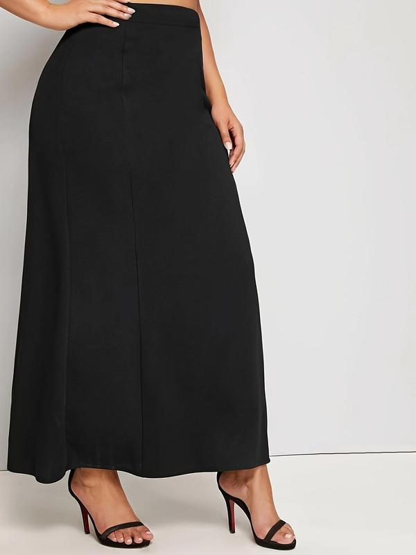  Solid Zipper High Waist Skirt, Elegant Fashion Casual Long Skirt for Daily Outdoor Wear, Women Clothing for All Seasons