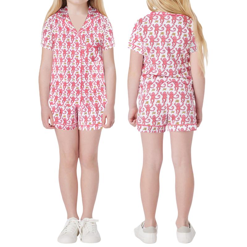 Mother and daughter pajamas monkey print short sleeve shirts loungewear and shorts pajamas soft loungewear