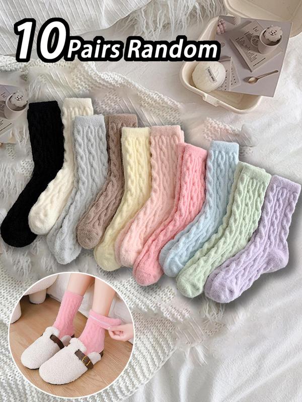 Women's Solid Textured Mid-calf Socks, Casual Soft Comfy Warm Socks for Fall & Winter, Women's Socks for Daily Wear