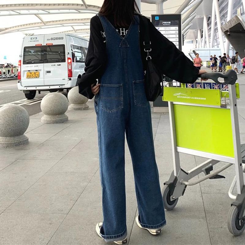 Y2K Women Denim Jumpsuit Straps Wide Leg Overalls Streetwear Blue Jean Playsuit - Womenswear Casual Comfort Adjustable Clothing