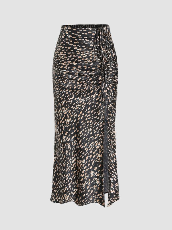 Spot Drawstring Split Maxi Skirt