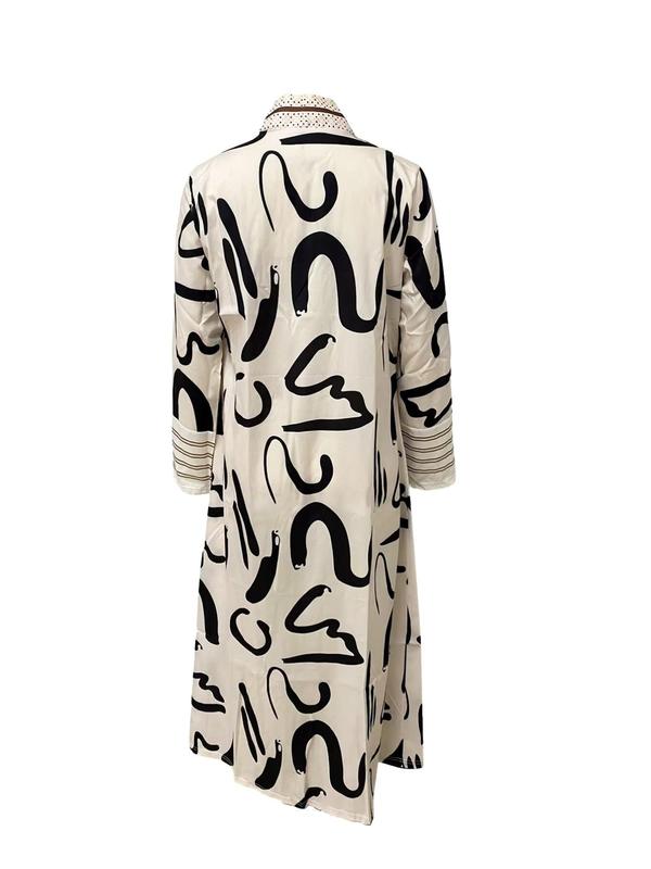 Women's Random Geometric Print Long Sleeve Open Front Coat, Casual Fashionable Outerwear for Spring & Fall, Women's Clothing for Daily Wear, Coats for Women, Fall Clothing Women