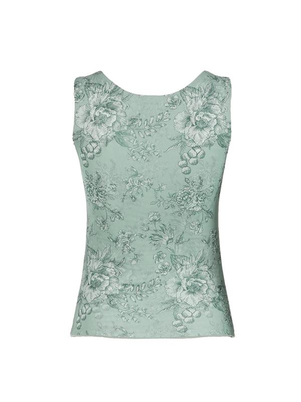 Women's Floral Print Twist V Neck Tulle Tank Top, Casual Sleeveless Top for Summer, Ladies Clothes for Daily Wear