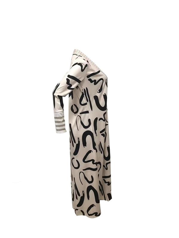 Women's Random Geometric Print Long Sleeve Open Front Coat, Casual Fashionable Outerwear for Spring & Fall, Women's Clothing for Daily Wear, Coats for Women, Fall Clothing Women