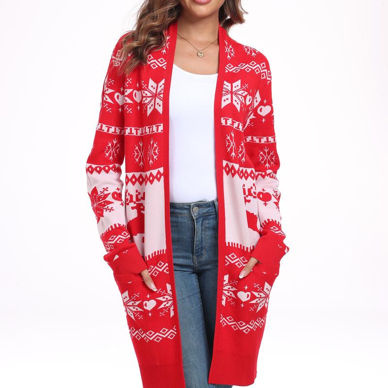 COSSEN Women's Christmas Reindeer Cardigan Sweater Long Sleeve Knitte Casual Outwear MTK80005 MTK80007 Knitwear Womenswear Tops Lady Knitting Comfort Fitted Winter Longsleeves christmas 2024 ornament