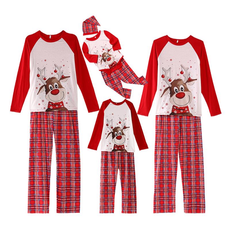 Family Christmas Matching Pajamas, Dad Mom Kid Baby Cartoon Plaid Sleepwear Homewear Sets