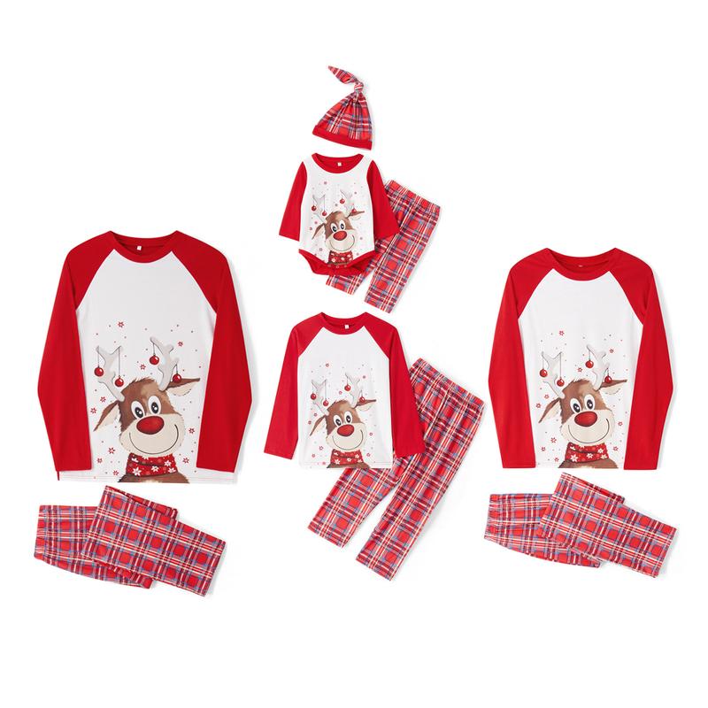 Family Christmas Matching Pajamas, Dad Mom Kid Baby Cartoon Plaid Sleepwear Homewear Sets