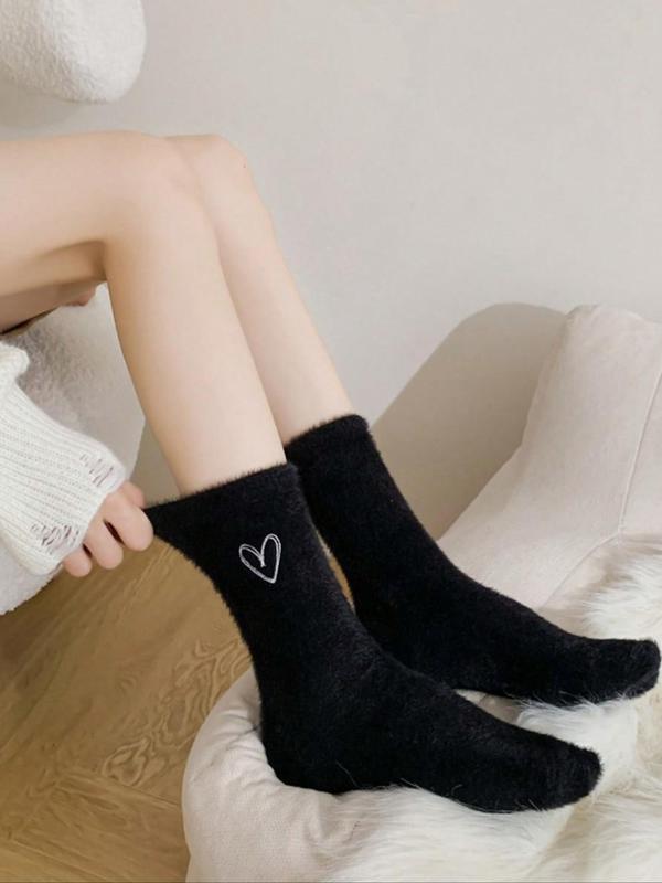 Women's Heart Pattern Mid-calf Socks, Casual Soft Comfy Warm Socks for Fall & Winter, Women's Socks for Daily Wear