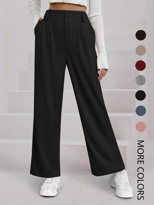 Pocket Wide Leg Comfy Pants for Women, Casual Solid High Waist Trousers,  Pants for Women, Clothes Women, Summer Pants for Women, Preppy 80s Clothes