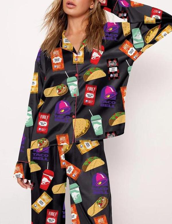 Taco Bell Pajamas Set Print Comfy Sleepwear & Loungewear Pjs Short Sleeve Top & Shorts