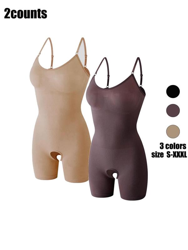 Women's Solid Adjustable Strap Shapewear Bodysuit, High Stretch Tummy Control Shaper, Ladies Shapewear for All Seasons