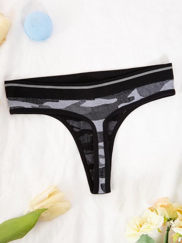 Women's 4pcs Camo Print Thong, Breathable Comfortable Seamless Knicker for Daily Wear, Women's Underwear for All Seasons