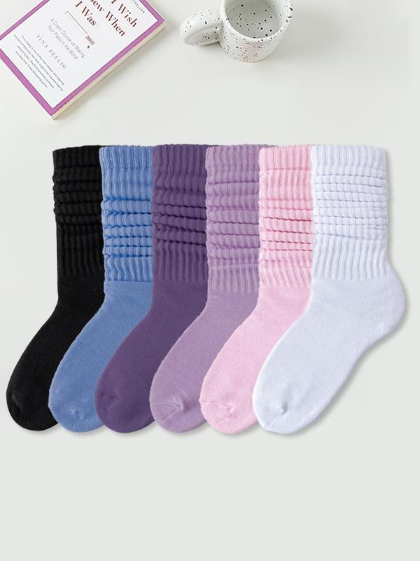 Women's Solid Crew Socks, Baggy Socks, Multi-pack Soft Comfy Breathable Comfortable Cozy Mid-calf Long Socks for Daily Wear, Slouch Crew Socks for Women,  Machine Washable, Comfort Casual Womenswear, Lady's Fall & Winter Socks & Hosiery, Fall Clothes