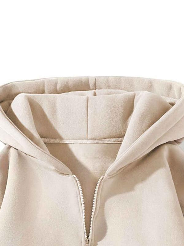 Women's Solid Half Zip Hoodie Top, Casual Long Sleeve Hooded Pullover Top, Women's Fall & Winter Clothes