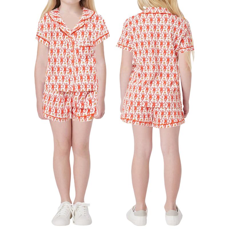 Mother and daughter pajamas monkey print short sleeve shirts loungewear and shorts pajamas soft loungewear