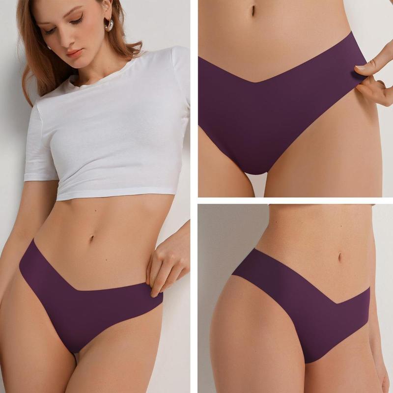 7 Pack Seamless Underwear for Women Sexy No Show Bikini Panties Invisible Briefs V-shaped Breathable Hipster Cheeky Nylon Casual Underwear S-XL Cotton Womenswear  Comfortable