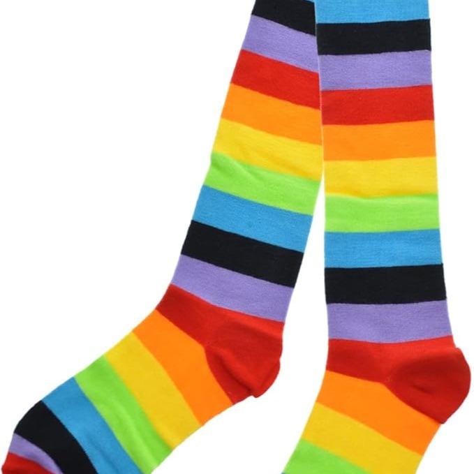 TRENDSup Rainbow Thigh High Socks Womenswear Women Lady Comfort Colorful Fabric Lightweight Stripe Comfortable Retro Spandex