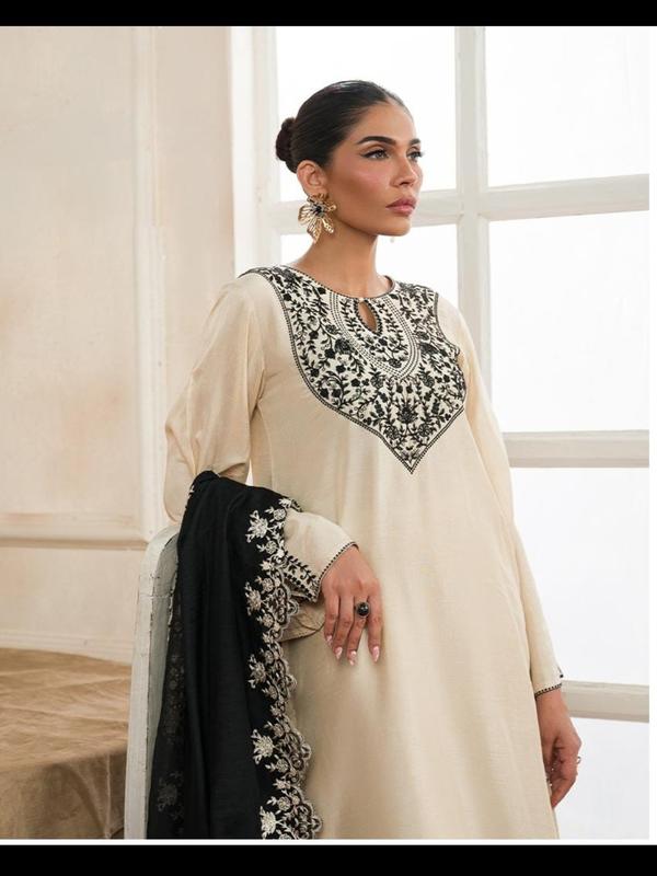 Raw Silk Embroidered Cutwork Suit with Khaddi Net Embroidered Dupatta - Traditional Women's Dress woman dress