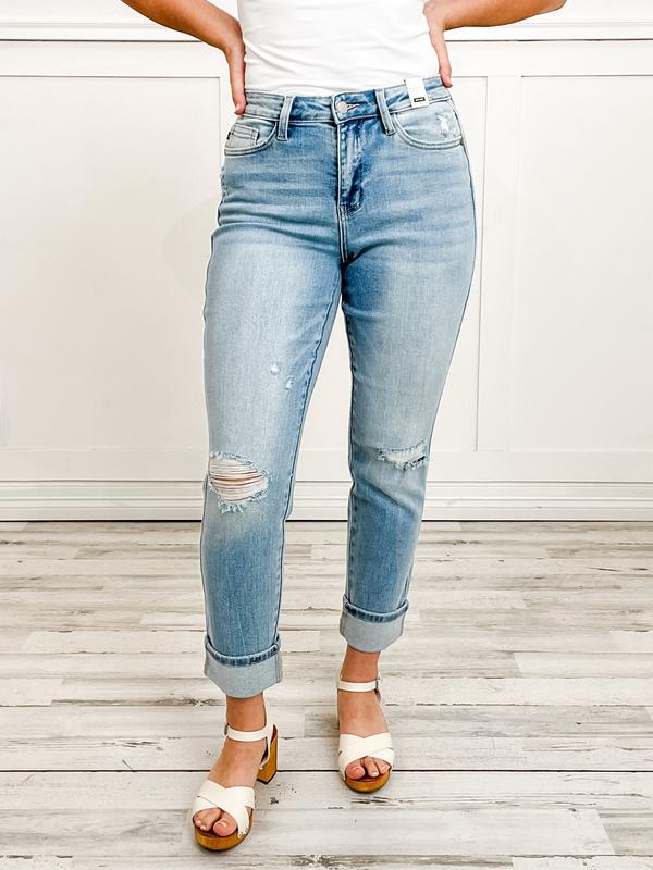 Judy Blue Mid Rise Americana Flag Cuff Denim Jeans