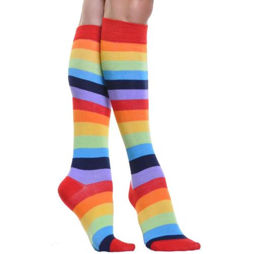 TRENDSup Rainbow Thigh High Socks Womenswear Women Lady Comfort Colorful Fabric Lightweight Stripe Comfortable Retro Spandex