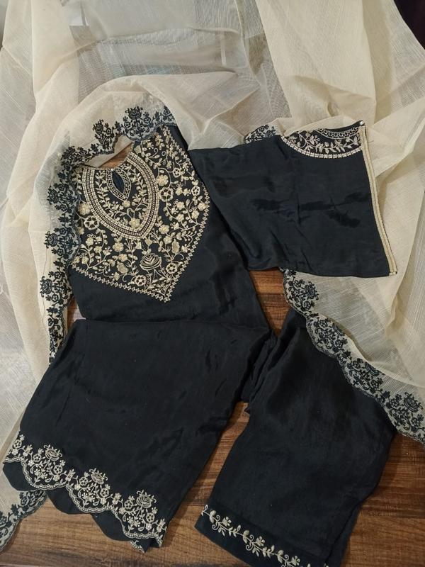 Raw Silk Embroidered Cutwork Suit with Khaddi Net Embroidered Dupatta - Traditional Women's Dress woman dress