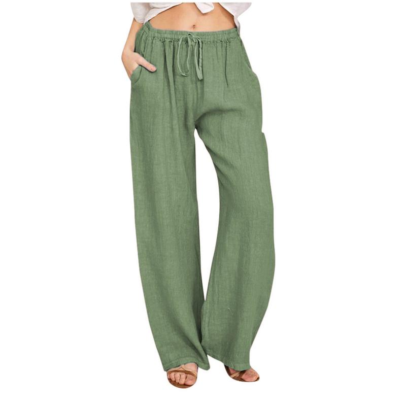 plus Size Women's Elastic Waist Long Linen Leisure Loose-Fitting Wide-Leg Trousers Women