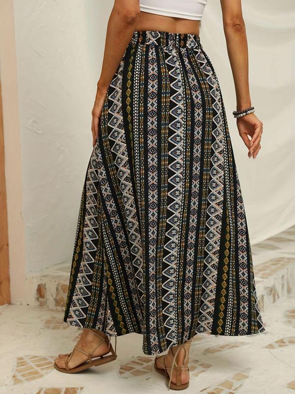 Women's Ethnic Pattern Elastic Waist A Line Skirt, Boho Fashion Casual High Waist Long Skirt for Daily Holiday Vacation Wear, Ladies Bottoms for All Seasons