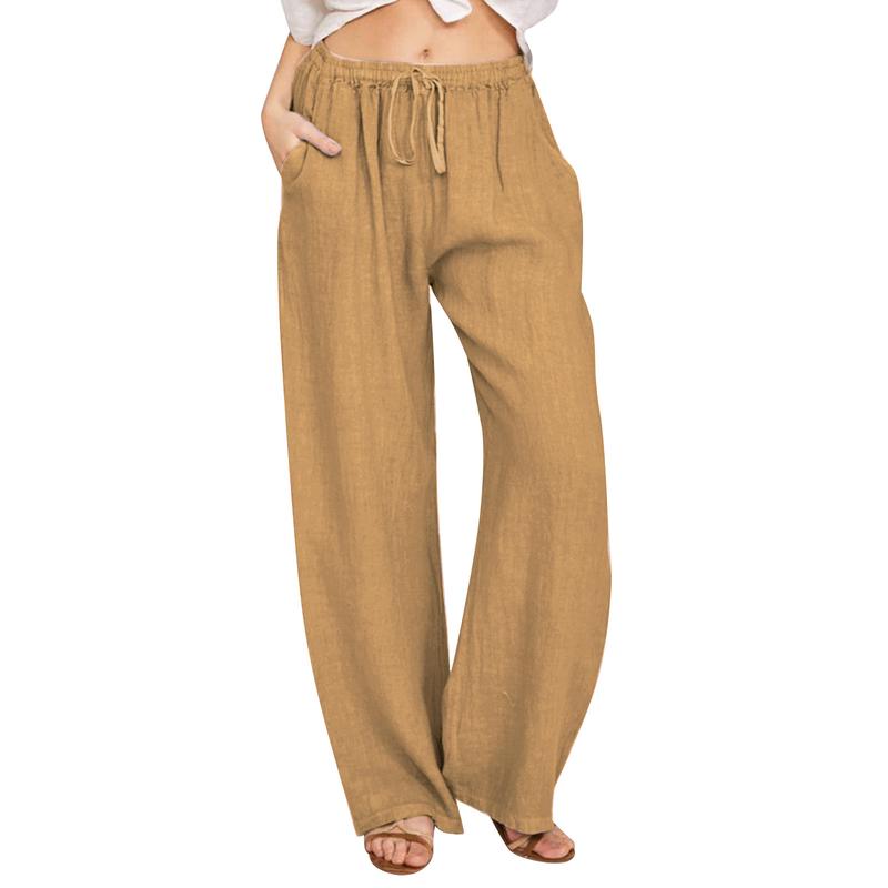 plus Size Women's Elastic Waist Long Linen Leisure Loose-Fitting Wide-Leg Trousers Women